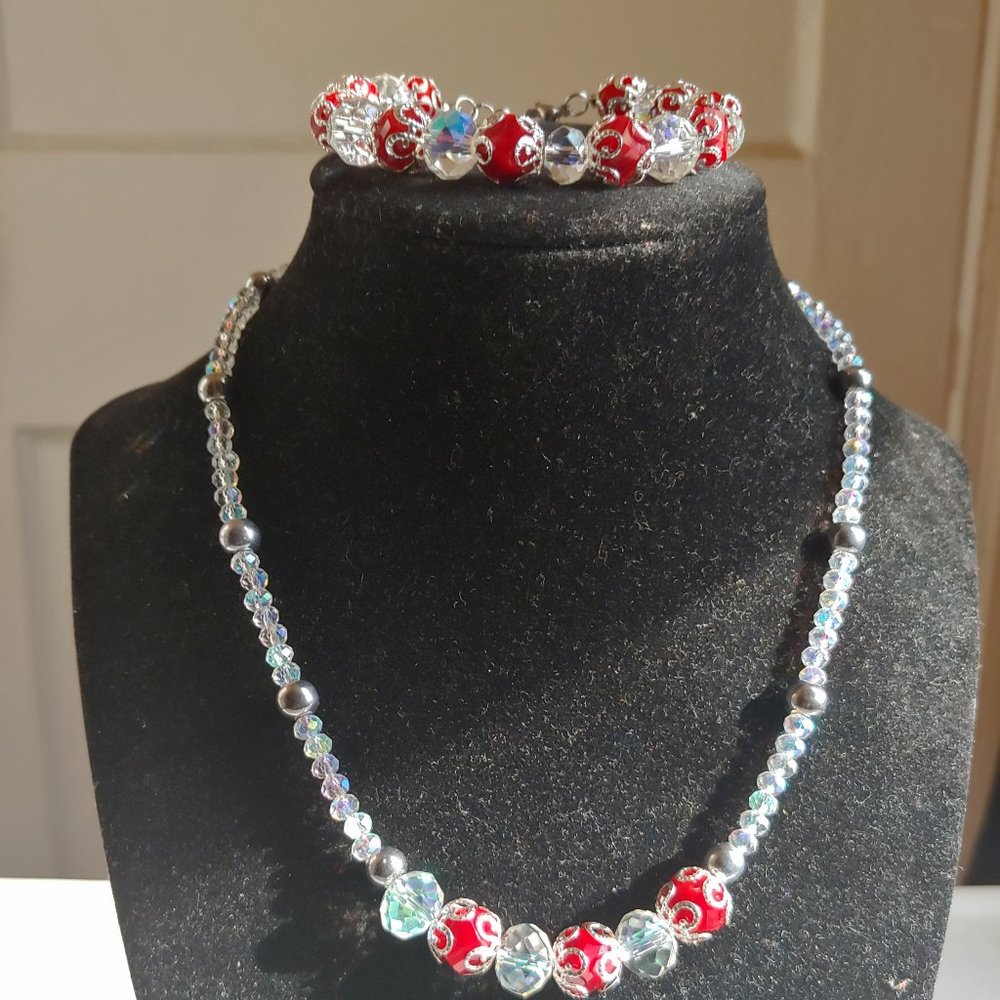 Transparent Glass Cyrstal Beaded Necklace Set